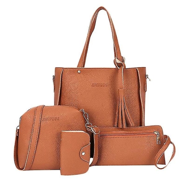 9 färger Dam läderväska Set 4st Axelväska Handväska Messenger Bag Set[HK] Brown