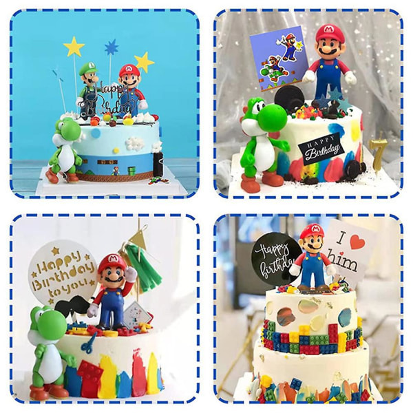 Super Mario Bros Samleobjekt Model Dukke Mario Luigi Yoshi Peach Svampe Pvc Actionfigurer Legetøj Ornament Børn Fødselsdag Gave[HK] Red Mario