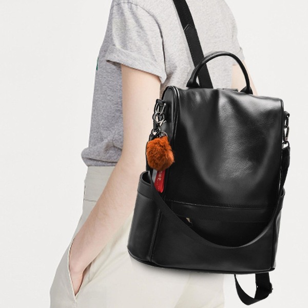 Damen Soft PU Leder ryggsäck Handtasche Schultertasche Allt i ett[HK] Black