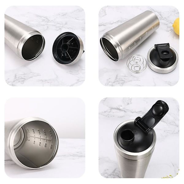 Rustfrit Stål Whey Protein Shakerflaske Med Blender Ball Målemærker BPA Fri Til Gym Og Sport Vandblanding Kop[HkkK] Silver 5 ML 17OZ