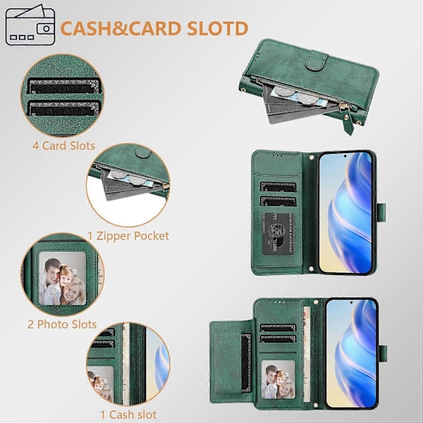 Til Xiaomi Redmi 14R 5G Xiaomi Poco C75 4G Xiaomi Redmi 14C 4G Etui Lynlåslomme Flere Kortpladser[HK] Green Multicolor