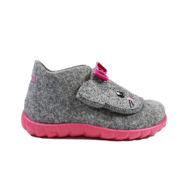 Børn Happy | Grå Filt/Kattemotiv | Pige Slippers med Velcrolukning [HK] Eu 22 Grey