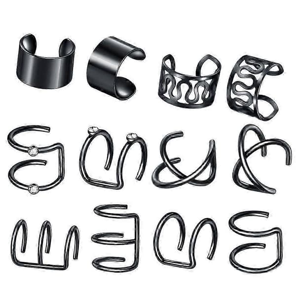 2-4-pack Öronmuddar i rostfritt stål Helix Öronklämma On Wrap Örhängen Unisex Svart[HK] 3 Pcs