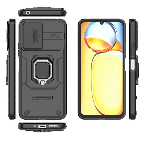 Xiaomi Redmi 13C/ Poco C65 4G Kotelo Jalustalla ja Liukuvalla Linssinsuojalla [HK] Black