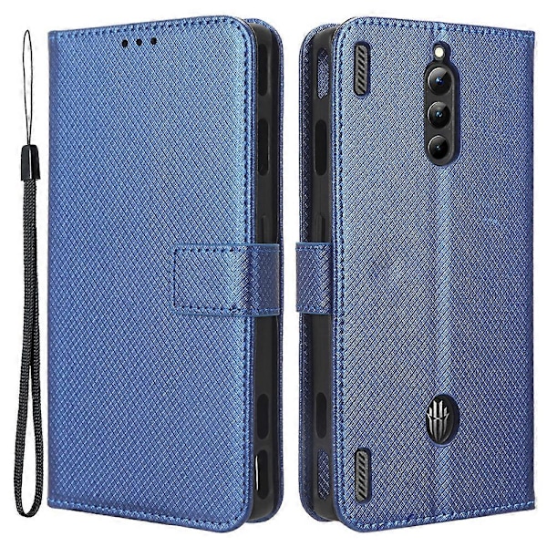 Til ZTE nubia Red Magic 8 Pro+ 5G / Red Magic 8 Pro 5G Diamanttekstur PU Læder Stand Cover Shell Flip Wallet Telefonetui[HK] Blue