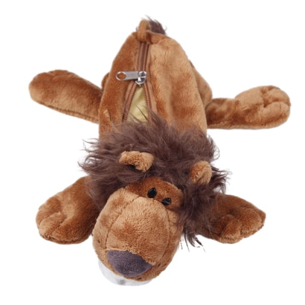 Plys dyrepenalhus Kosmetisk taske Papirartikler Pentaske Nyhed Blyantpose Udstoppet dyretaske til kontorbørn[HK] Length 27cm Dark Brown Lion