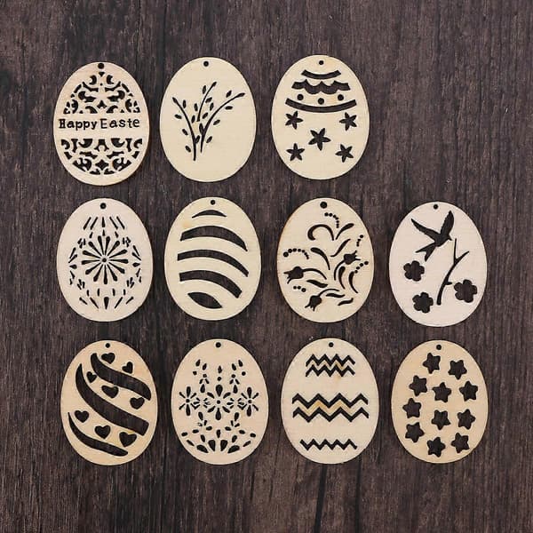 Trä Påskägg Bitar för DIY Hantverk 100st Beige Träutskärningar[HK]