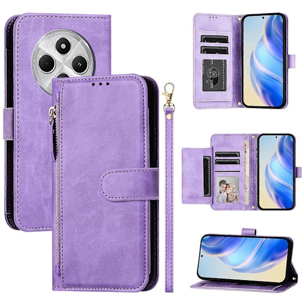 Kotelo Xiaomi Redmi 14R 5G Xiaomi Poco C75 4G Xiaomi Redmi 14C 4G -puhelimille, vetoketjutasku, useita korttipaikkoja [HK] Purple Multicolor