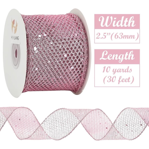 Pink Glitter Wired Ribbon Web Mesh Ribbon Wired Metallic Mousserende Wire Kantbånd Til Gaveindpakning Kranse Fremstilling[HK]