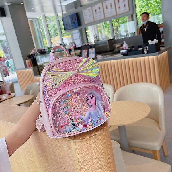 Frossen Elsa Anna Sekvens Ryggsekk Glitter Skole Bokveske Jenter Kawaii Mote Pu Lær Reise Ryggsekk Julegaver[HK] White