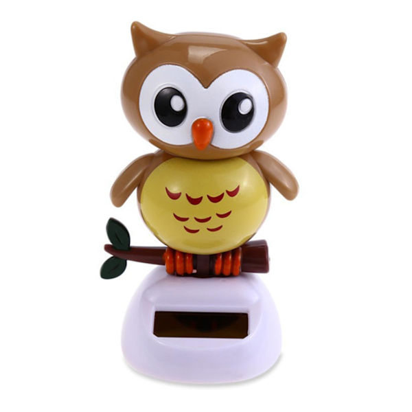 Solcelledrevet tegneseriefigur ornament til bilinstrumentbræt dynamisk dansende dyr bordplade dekoration til hjemmekontor [HkkK] Beige Owl