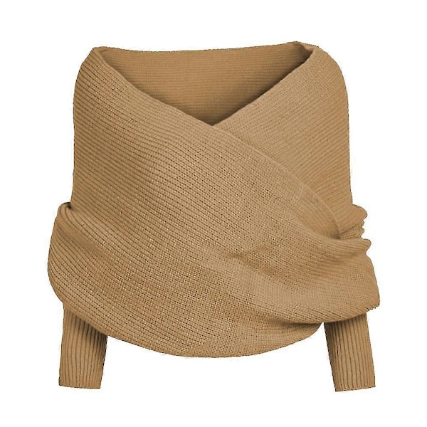 Dam Stickad Tröja Toppar Halsduk Med Ärm Wrap Vinter Varm Sjal Halsdukar[HK] KHAKI