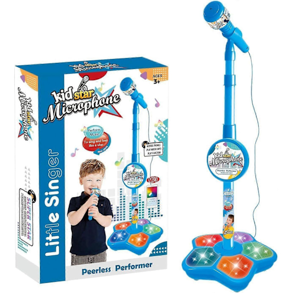 Børne Mikrofon Legetøj med Stativ Karaoke Sang Musikinstrument Legetøj [HK] Blue