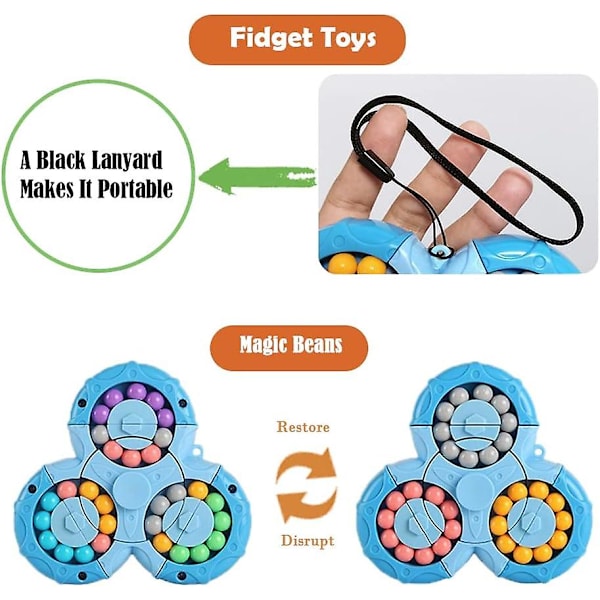 2 stycken magiska bönsatser, roterande fingerkubeleksak, IQ-spel Fidget Toys intelligens pussel stressavlastande leksak, present till barn från 3 år [HK]
