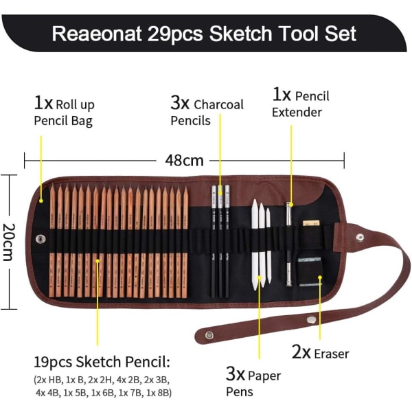 Sketch Pencil Set, 29 professionella ritpennor med grafitpennor