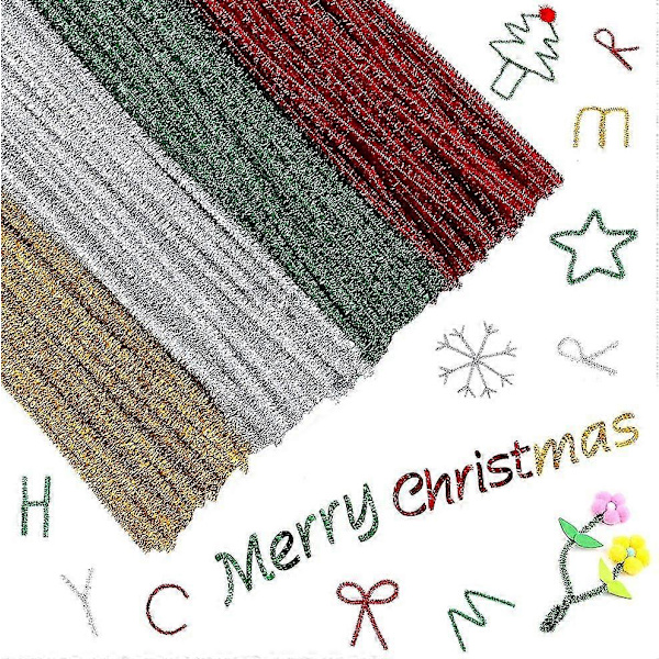Glitter Piberensere, 400 Styk Metal Julepynt Chenille Piberensere til Kreativ DIY Håndværk, Kunst, Bryllup, Hjem, Fest, Julepynt