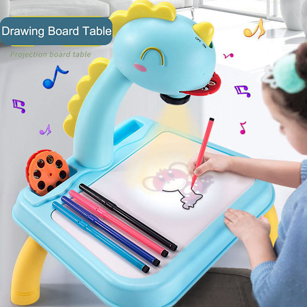 Børns Smart Dinosaur Style Projektor Skrivebord Med Lys & Musik Læring Maleri Maskine Legetøj 5ml[HK] Blue
