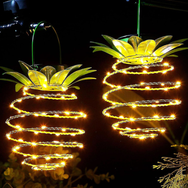 HKK 2 Pack Solar Metal Ananas Lys 60 Led Ananas Udendørs hængende wire lys Vandtæt Sola