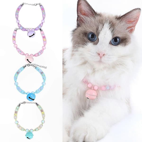 Justerbart pärlhalsband för husdjur med bjällra [HK] Blue