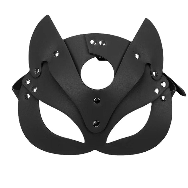 Kvinner Katter Mask Half Face Cats Mask Lær Katter Øre Mask Cosplay kostymetilbehør, svart([HK])