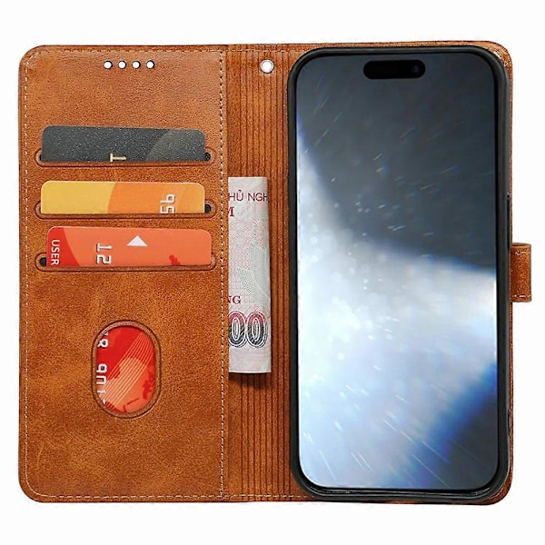 För iPhone 16 Fodral Kalvtextur Läder Ställ Bokstil Telefonskal [HK] Style C Multicolor