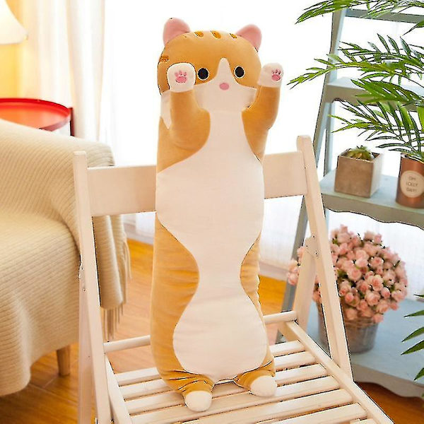Lång kastkudde katt plyschleksak stor med sovande docka docka födelsedagspresent flicka[HhkK] Yellow 70 cm - 0.4 kg
