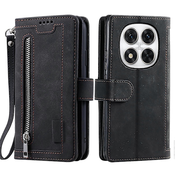 Puhelinkotelo Xiaomi Redmi Note 14 Pro 5G 14 Pro 5G Poco X7 5G -puhelimelle, nahkakansi vetoketjullisella lompakolla 9 C[HK] Black Multicolor