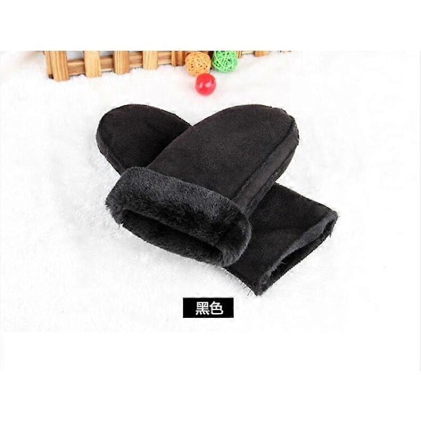 Herre Dame Faux Fåreskind Læderhandsker Opvarmede Pelsvanter Ruskind Læder Vinter Udendørs Tykke Varme Cashmere Handsker[HK] Women Black