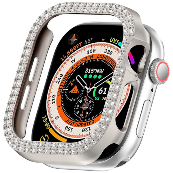 Til Apple Watch Series 10 46mm Dobbelt Række Rhinestone Dekor Hul Cover PC Urramme Etui Multicolor Style G