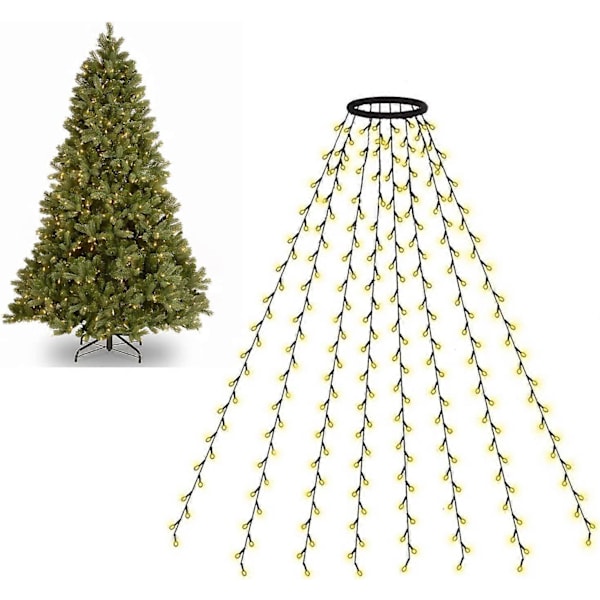 Juletrærlys Innendørs Utendørs, 280 LED Julelysstrenger 2 Meter x 8 Rekker med 8 Moduser & 6 Timer PÅ-Tidsur, Blinkende Mini Lys Plugg