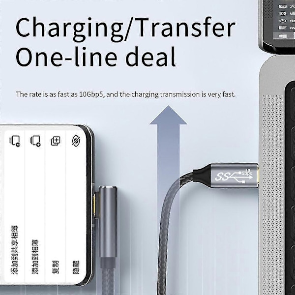 100W Power Delivery USB C til C Kabel 90 Graders Type-c 10Gbps Ladekabel[HK] 3m