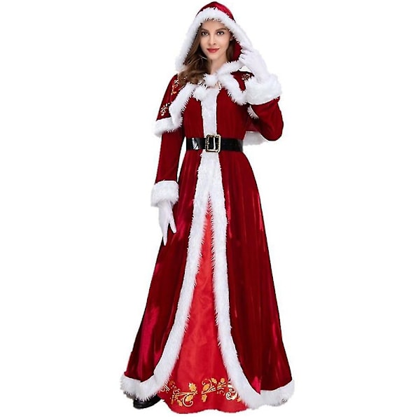 Plus Size Deluxe Samettiset Aikuisten Joulupukki-Asut Cosplay-Parille Joulupukkivaatteet Hieno Pukeutuminen Jouluasu Puku Miehille Naisille [HK] Red  Women XXL