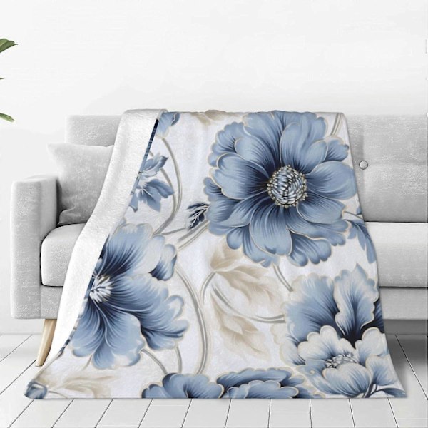 WSYKC Blåt og gråt blomstermønstret tæppe, ultrablødt flanneltæppe, sengetæppe, dekorative tæpper, håndklædetæppe til sofa [HK] 50x40in 125x100cm