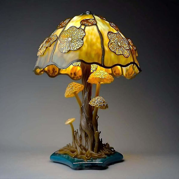 Maleri Glass Mushroom Bordlamper Bohemian Resin Mushroom Bordlampe Nattlys For Hjem Og Kontor[HK] Yellow Flower Desk Lamp
