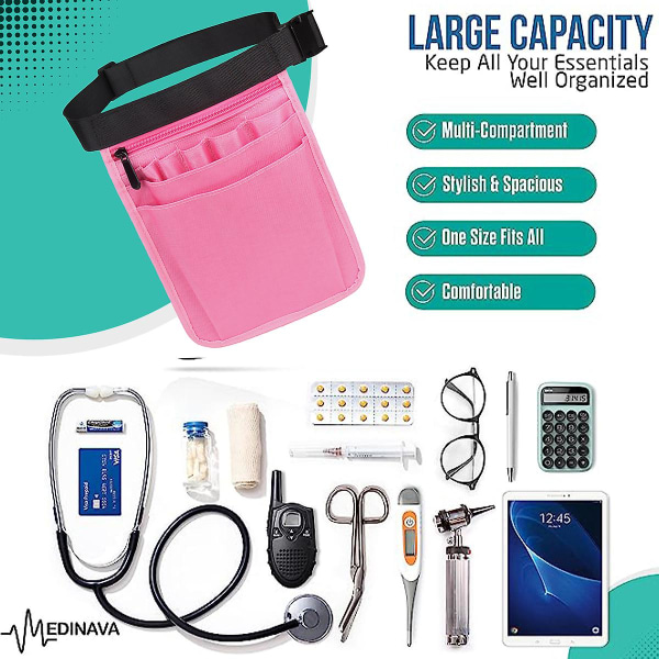 Sykepleierpakke for kvinner og menn - Sykepleierpakke med flere rom for organiseringsverktøy Medisinsk utstyr Hofteveske[HK] Pink 25*18cm