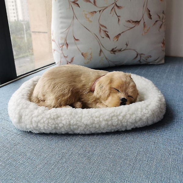 Realistisk sovende plys pustende kat lodne hund med måtte Kreativ dyr indretning[HK] Yellow cat