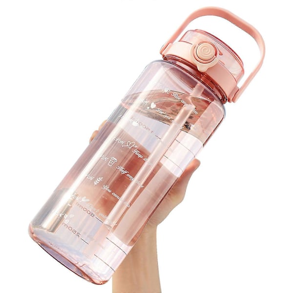 64oz Urheilujuomapullo, jossa on tilavuusasteikko, kannettava suuri muovipullo, tiivis urheilukuppi [HK] Pink