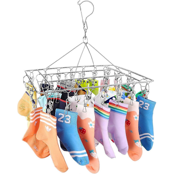 Socktorkställning, hängande torkställning med 36 vindtäta klämmor i rostfritt stål för strumpor, underkläder, kläder, handdukar [HK]