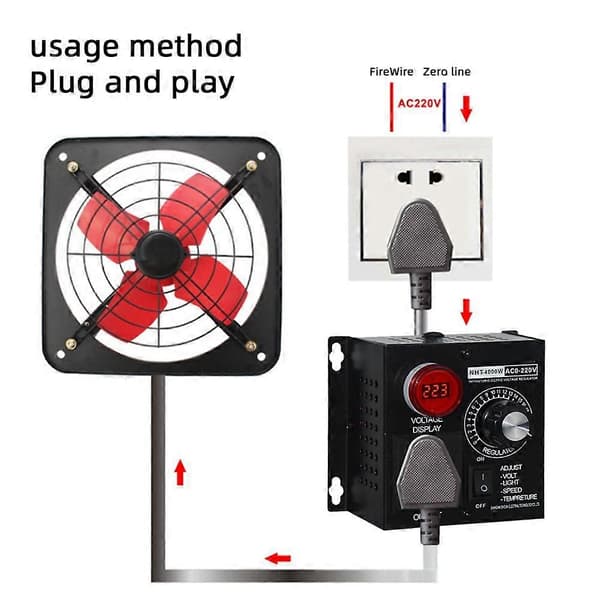 4000W spændingsregulator bærbar hastighedsjusterbar spændingsregulator kompakt variabel spændingscontroller EU-stik[HK] Black