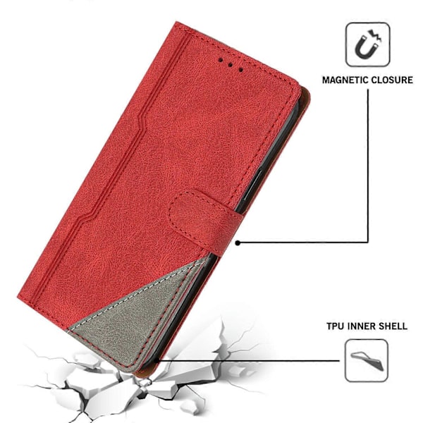 Fodral för iPhone X PU Läder Flip Folio Fodral med Korthållare Magnetisk Stängning Vikbart Ställ Kompatibelt med iPhone X Skal[HK] Red