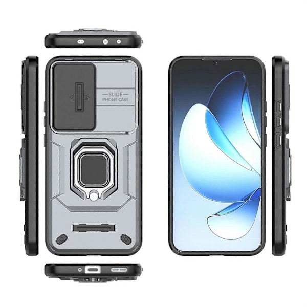 Oppo Reno13 5G (Global) -puhelimen suojakotelo PC TPU -jalustalla ja linssinsuojuksella - Vihreä[HK] Grey Multicolor