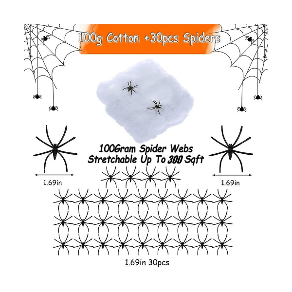 Spider Webs Halloween-dekorasjoner, strekkbare spindelvev for innendørs/utendørs skummel atmosfære, fester([HK])