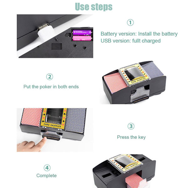 Utomatisk kortshuffler 6 dekk elektrisk, spillekortshuffler batteridrevet for pokerspill [HK] B