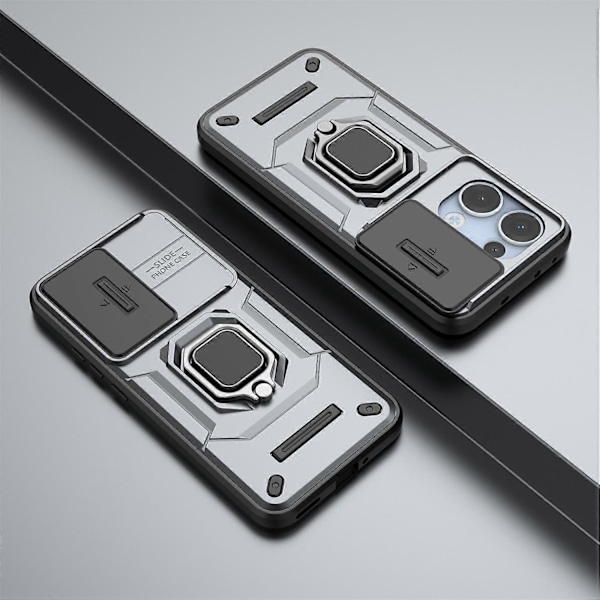 Oppo Reno13 5G (Global) -puhelimen suojakotelo PC TPU -jalustalla ja linssinsuojuksella - Vihreä[HK] Grey Multicolor