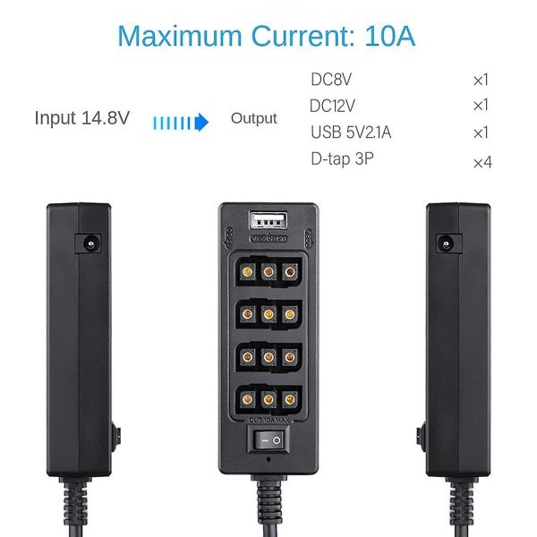 D-tap till 4 hon D-tap 2 Dc Usb utgångseffekt kabel fördelare splitter hub box för V-fäste batter([HK])