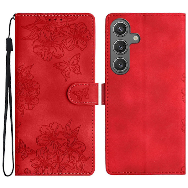 For Samsung Galaxy S24 Mobiltelefon Shell Preget PU Lær Lommebok Stativ Anti-Fall Deksel[HK] Style B Multicolor