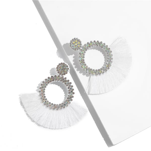 Boho Chic Dame Øreringe med Frynser - Håndlavede Mode Smykker[HK] White