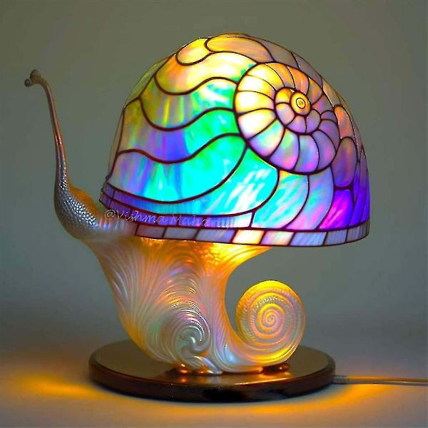 Maalauslasi Sienipöytävalaisimet Boheemi Hartsi Sienipöytävalaisin Yövalo Kotiin Ja Toimistoon[HK] Colorful Snail Table Lamp