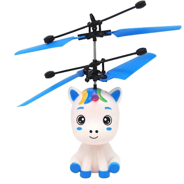 Flygande Leksak Enhörning RC Helikopter Leksak, Röd Tecknad Design Med LED-lampor, Sensorstyrning För Utomhuslek För Barn, USB-laddning, Tålig Plast[HK] Blue