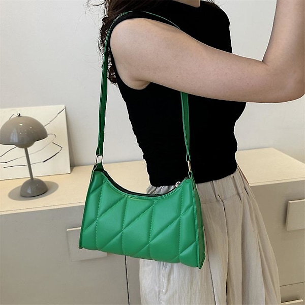\"PU Läder Rutig Quiltad Dam Axelväska Casual Crossbody Väska Hobo Handväska\"[HK] 1 Pcs Blue